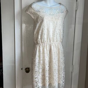 MOLLY BRACKEN Off White Lace Knee Length Dress-L NWT
